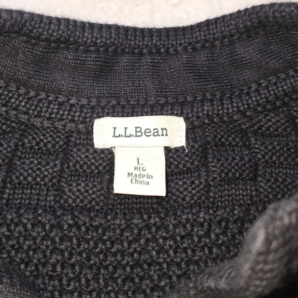 L.L.Bean Women’s L Textured Cable Knit Cotton Button Front Cardigan Black - Picture 4 of 9